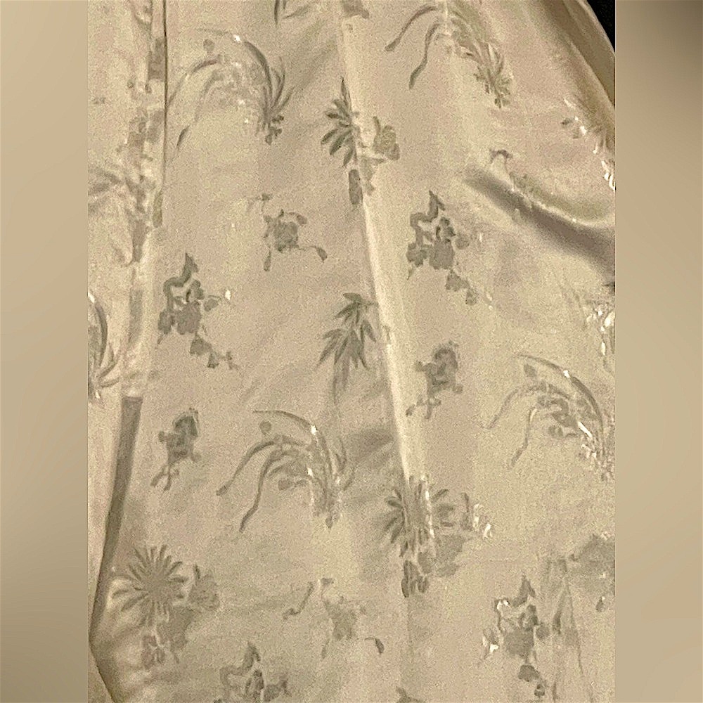 100% silk VTG Chinese 2pc.set S-M NWOT ethnic kimono& pants Satin charmuese - Picture 14 of 16